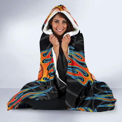Basketball Fire Print Pattern Hooded Blanket-JTAMIGO.COM
