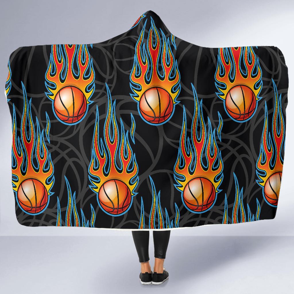 Basketball Fire Print Pattern Hooded Blanket-JTAMIGO.COM