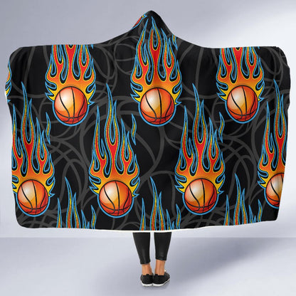 Basketball Fire Print Pattern Hooded Blanket-JTAMIGO.COM
