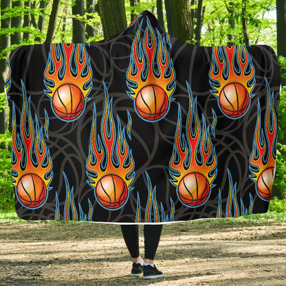 Basketball Fire Print Pattern Hooded Blanket-JTAMIGO.COM