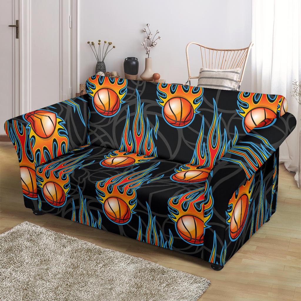 Basketball Fire Print Pattern Loveseat Slipcover-JTAMIGO.COM