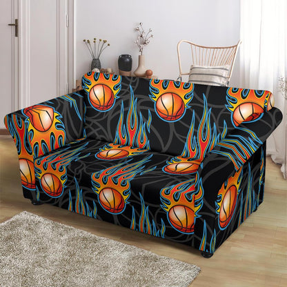 Basketball Fire Print Pattern Loveseat Slipcover-JTAMIGO.COM