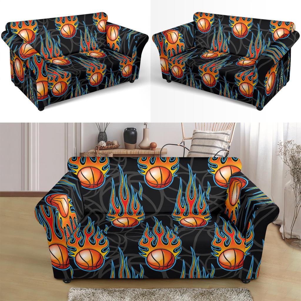 Basketball Fire Print Pattern Loveseat Slipcover-JTAMIGO.COM