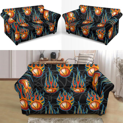 Basketball Fire Print Pattern Loveseat Slipcover-JTAMIGO.COM