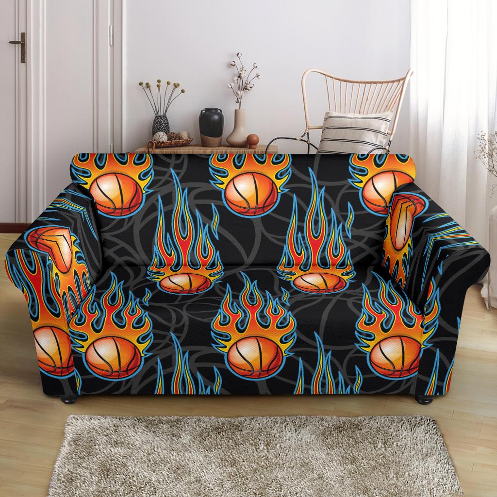 Basketball Fire Print Pattern Loveseat Slipcover-JTAMIGO.COM