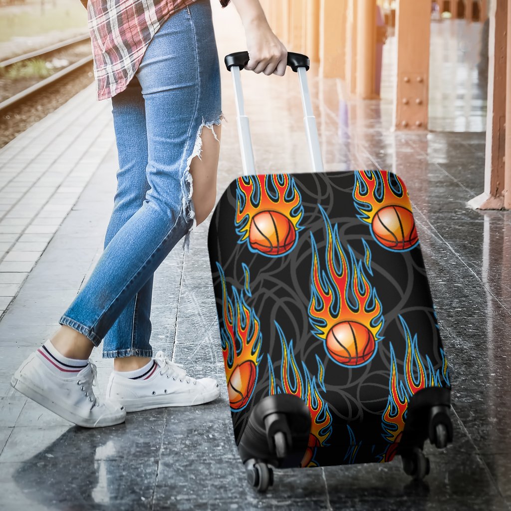 Basketball Fire Print Pattern Luggage Cover Protector