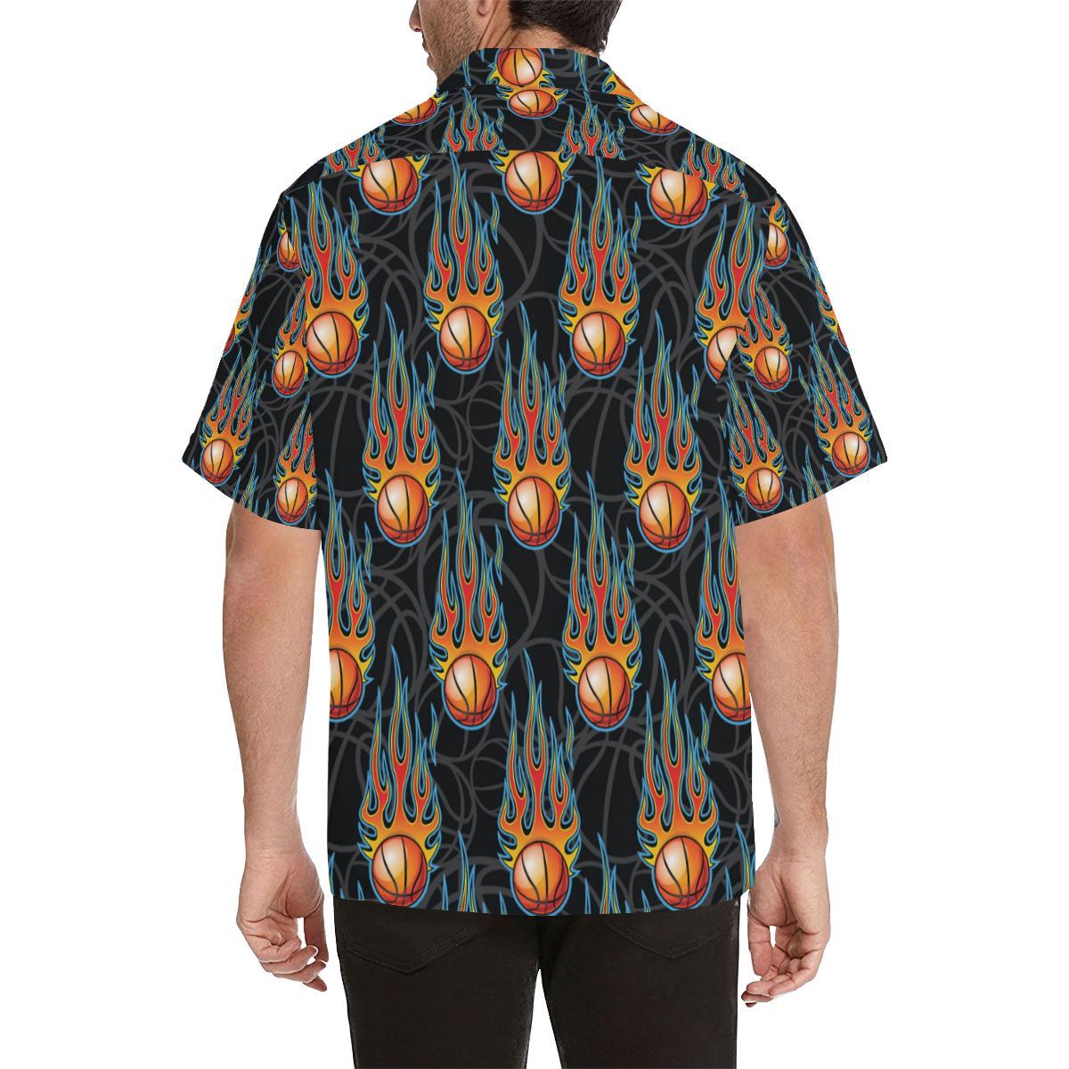 Basketball Fire Print Pattern Men Aloha Hawaiian Shirt