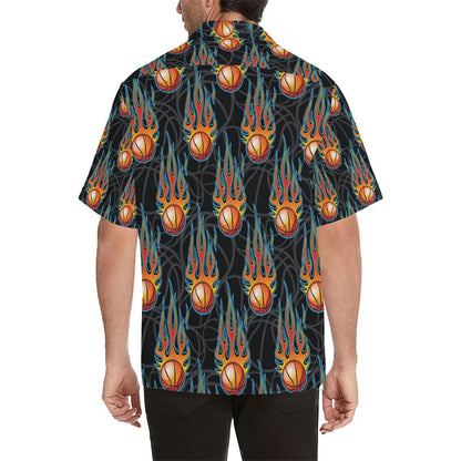 Basketball Fire Print Pattern Men Aloha Hawaiian Shirt
