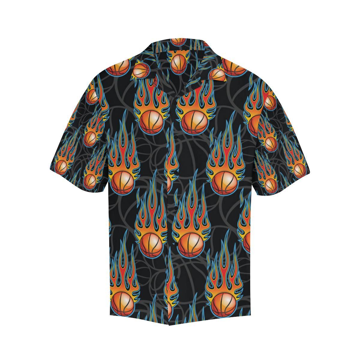Basketball Fire Print Pattern Men Aloha Hawaiian Shirt