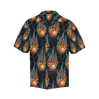 Basketball Fire Print Pattern Men Aloha Hawaiian Shirt