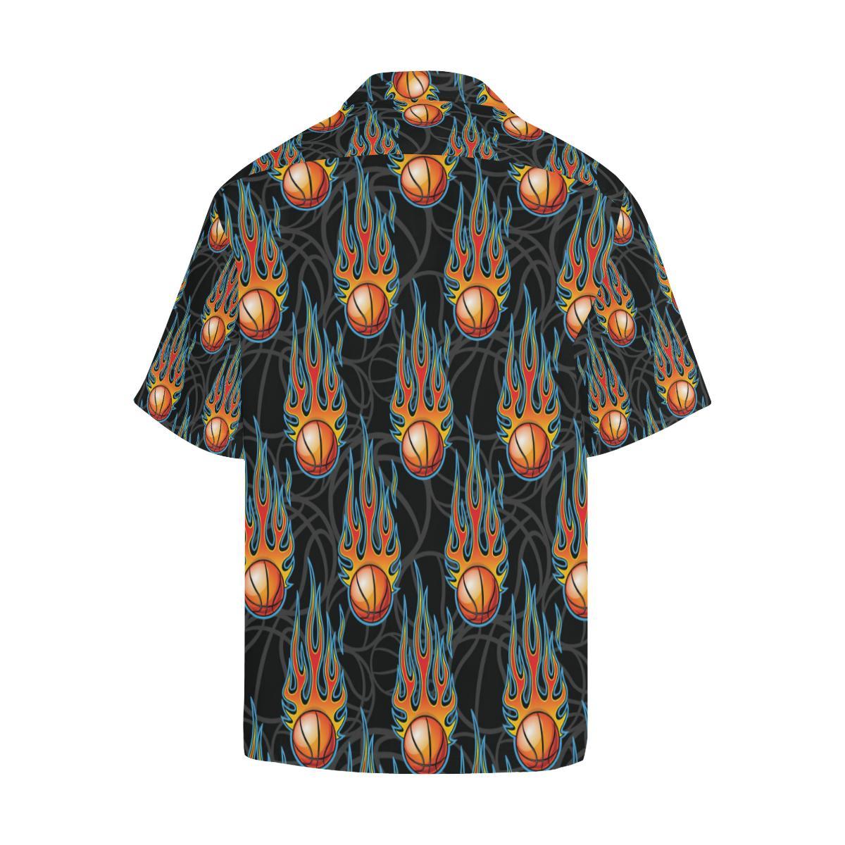 Basketball Fire Print Pattern Men Aloha Hawaiian Shirt