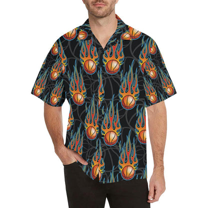Basketball Fire Print Pattern Men Aloha Hawaiian Shirt