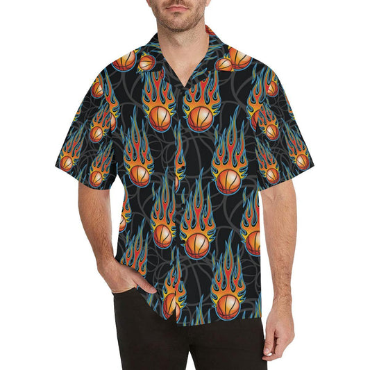 Basketball Fire Print Pattern Men Aloha Hawaiian Shirt