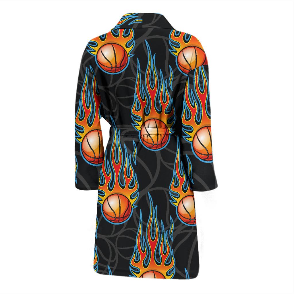 Basketball Fire Print Pattern Men Bath Robe-JTAMIGO.COM