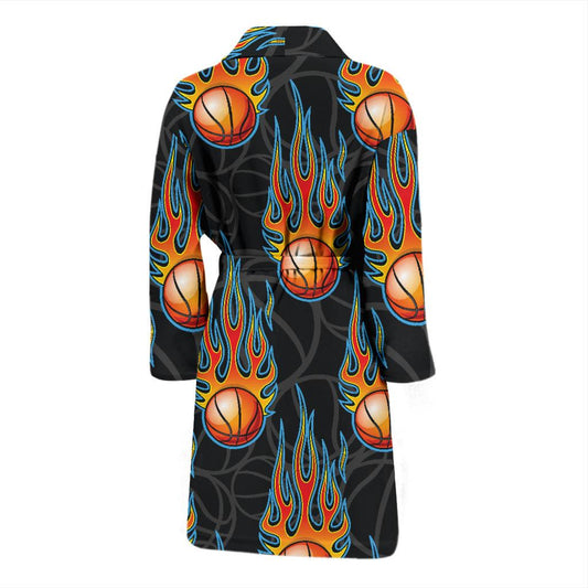 Basketball Fire Print Pattern Men Bath Robe-JTAMIGO.COM
