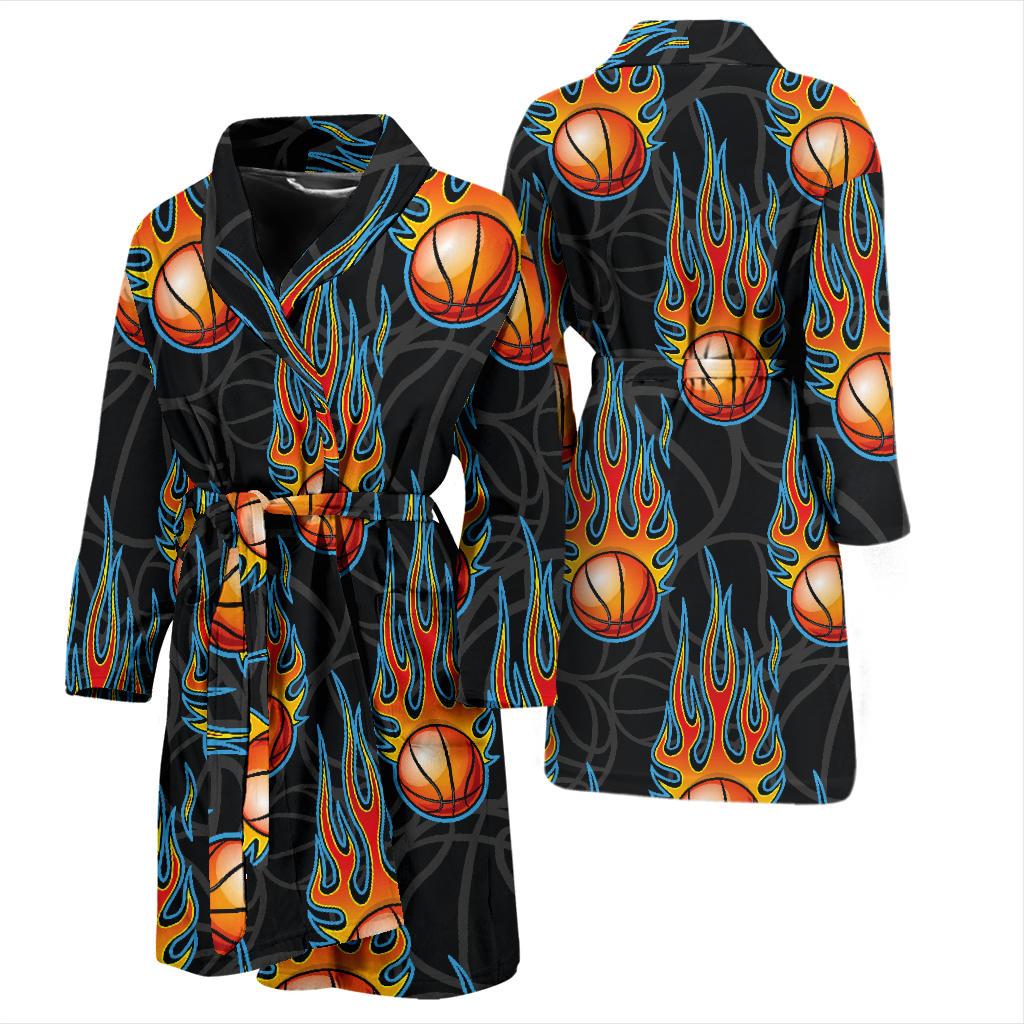 Basketball Fire Print Pattern Men Bath Robe-JTAMIGO.COM