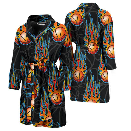 Basketball Fire Print Pattern Men Bath Robe-JTAMIGO.COM