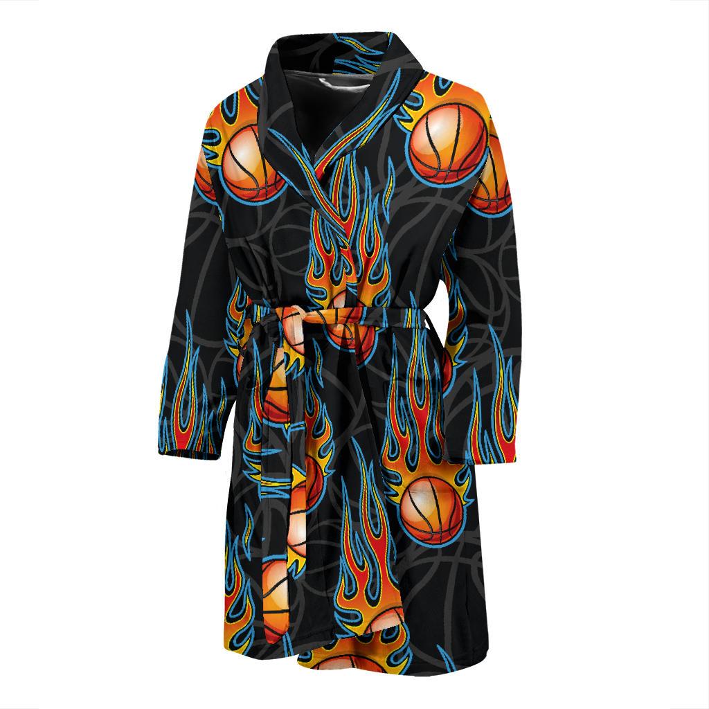 Basketball Fire Print Pattern Men Bath Robe-JTAMIGO.COM