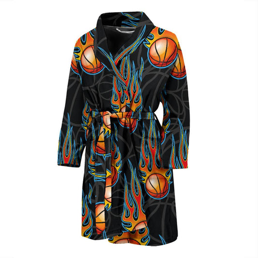 Basketball Fire Print Pattern Men Bath Robe-JTAMIGO.COM