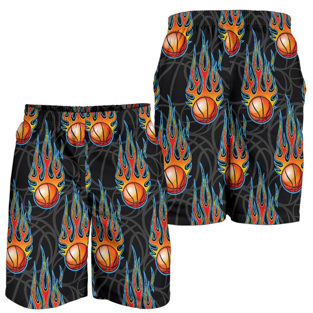 Basketball Fire Print Pattern Mens Shorts-JTAMIGO.COM