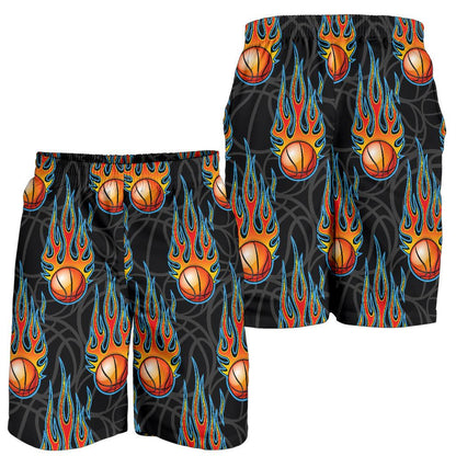 Basketball Fire Print Pattern Mens Shorts-JTAMIGO.COM