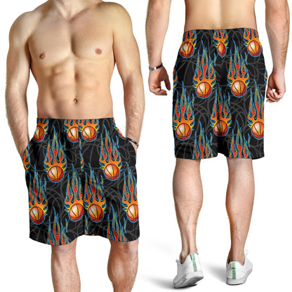 Basketball Fire Print Pattern Mens Shorts-JTAMIGO.COM