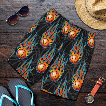 Basketball Fire Print Pattern Mens Shorts-JTAMIGO.COM