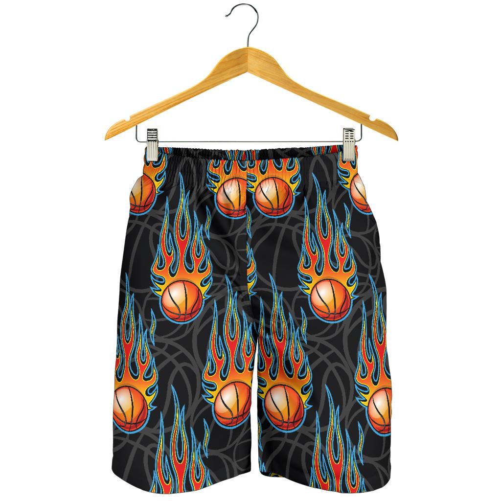 Basketball Fire Print Pattern Mens Shorts-JTAMIGO.COM