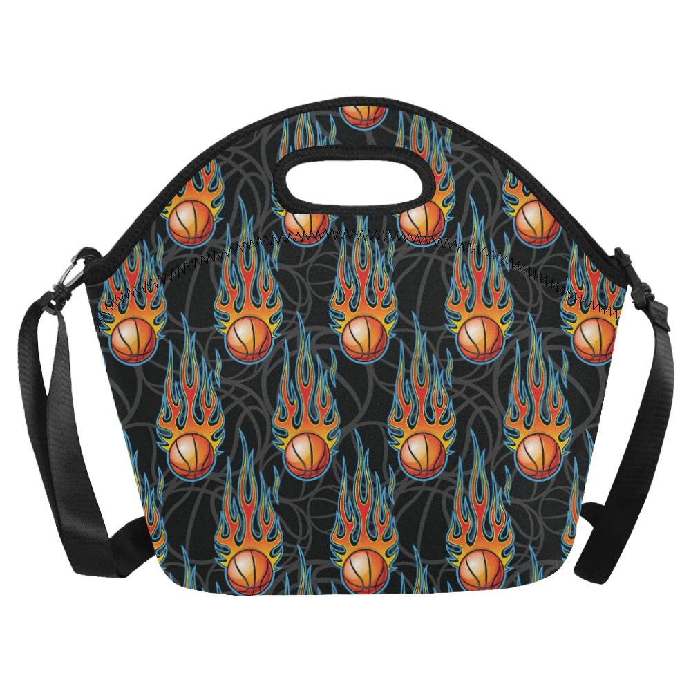 Basketball Fire Print Pattern Neoprene Lunch Bag (Model 1669)(Large)-JTAMIGO.COM