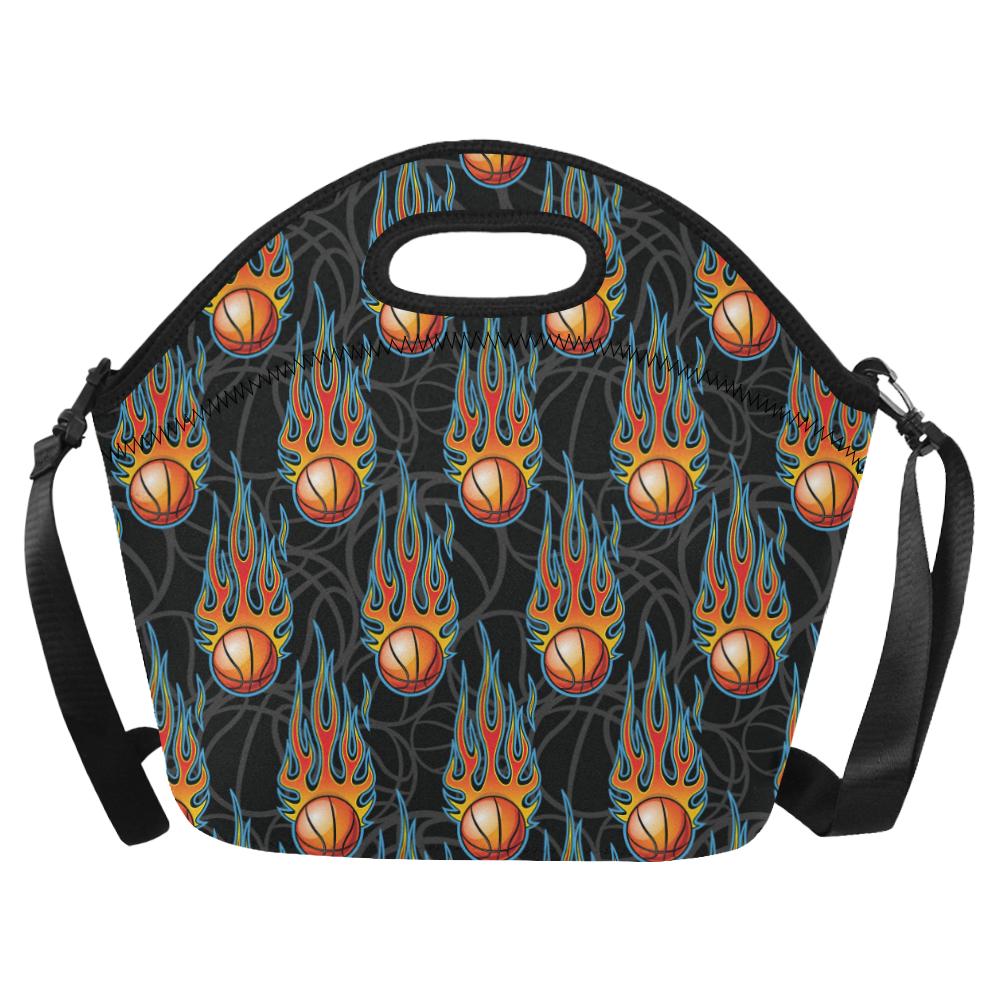 Basketball Fire Print Pattern Neoprene Lunch Bag (Model 1669)(Large)-JTAMIGO.COM