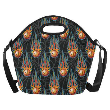 Basketball Fire Print Pattern Neoprene Lunch Bag (Model 1669)(Large)-JTAMIGO.COM