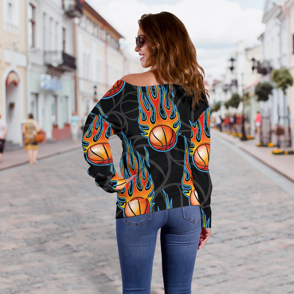 Basketball Fire Print Pattern Off Shoulder Sweatshirt