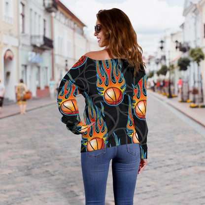 Basketball Fire Print Pattern Off Shoulder Sweatshirt