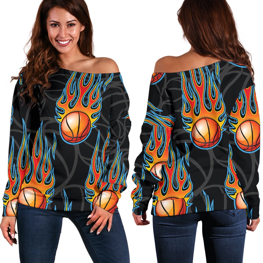 Basketball Fire Print Pattern Off Shoulder Sweatshirt