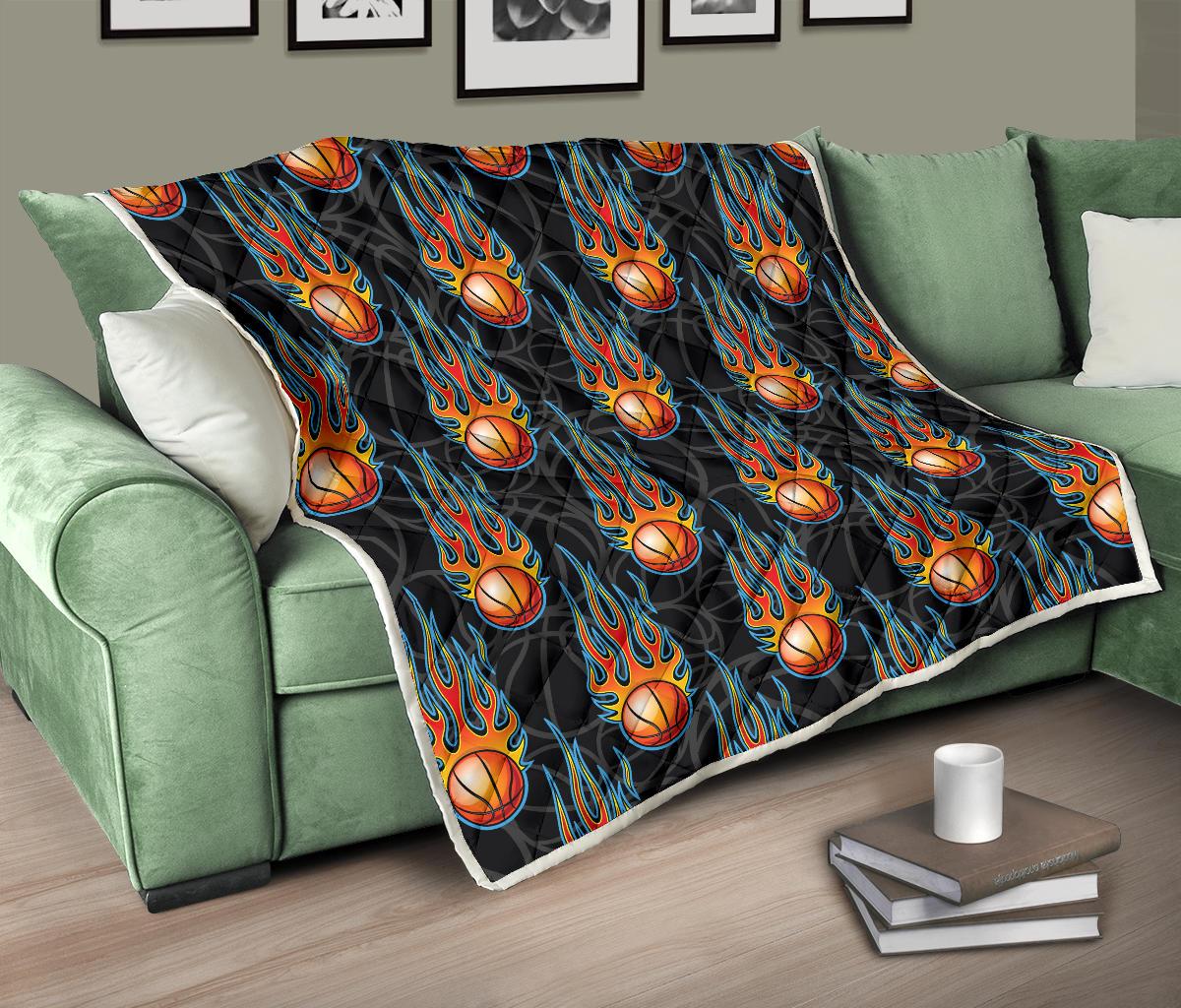 Basketball Fire Print Pattern Premium Quilt-JTAMIGO.COM