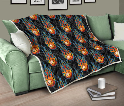 Basketball Fire Print Pattern Premium Quilt-JTAMIGO.COM