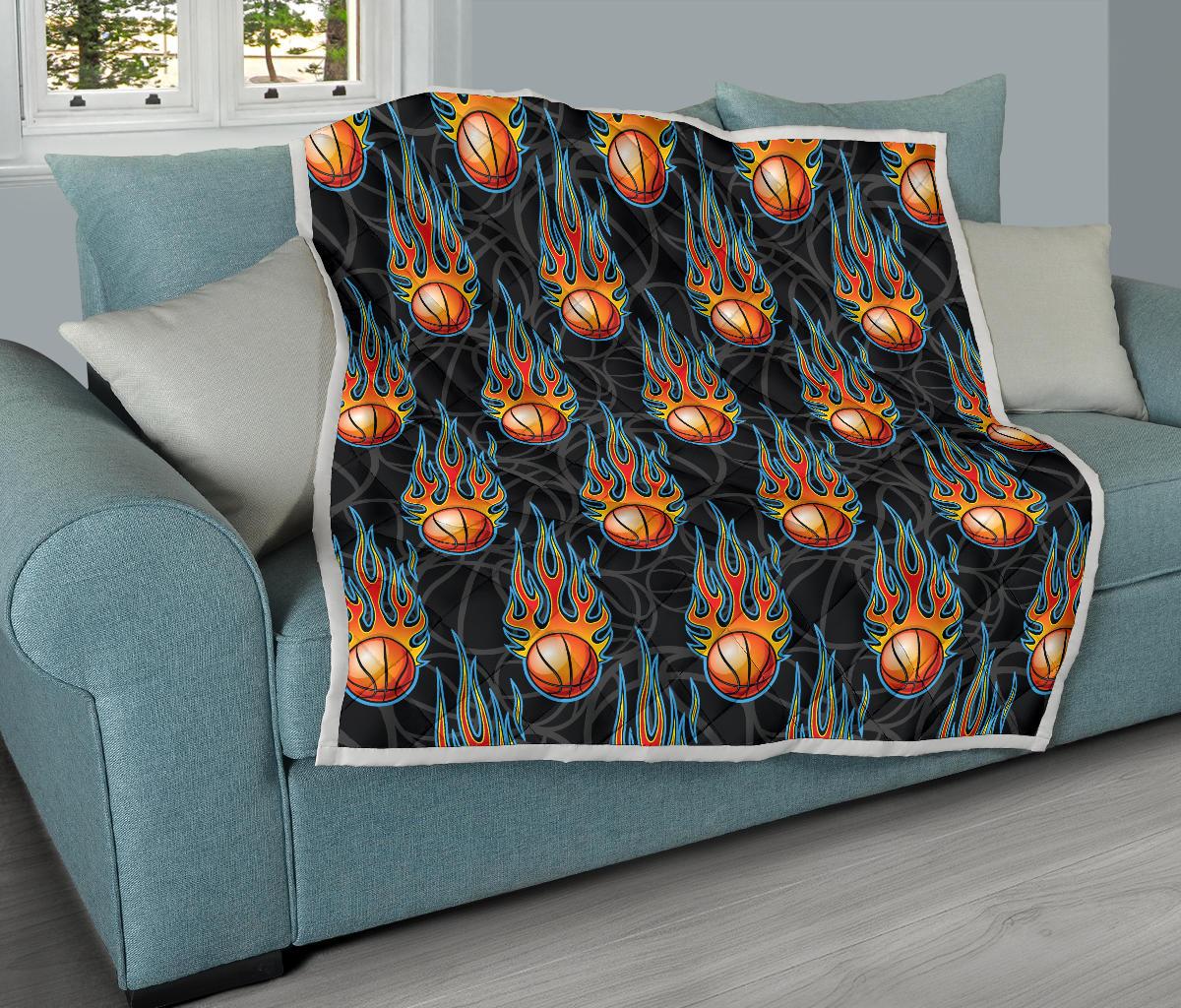 Basketball Fire Print Pattern Premium Quilt-JTAMIGO.COM