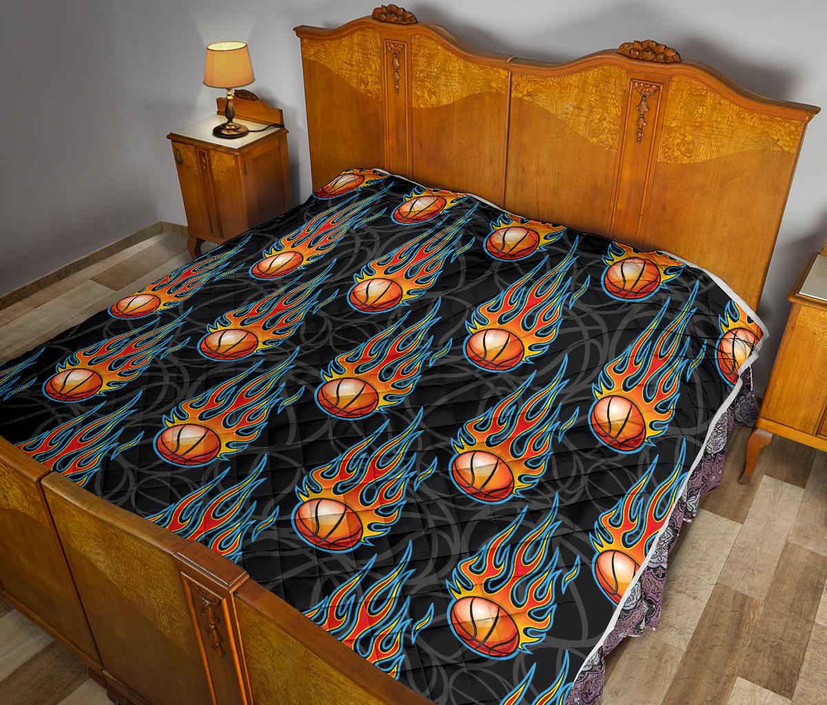 Basketball Fire Print Pattern Premium Quilt-JTAMIGO.COM