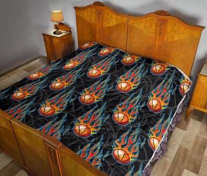 Basketball Fire Print Pattern Premium Quilt-JTAMIGO.COM