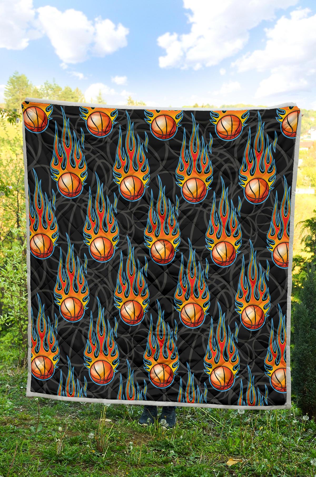 Basketball Fire Print Pattern Premium Quilt-JTAMIGO.COM