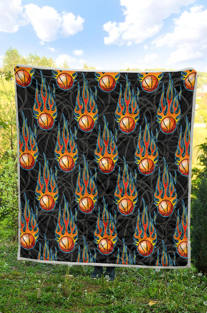 Basketball Fire Print Pattern Premium Quilt-JTAMIGO.COM