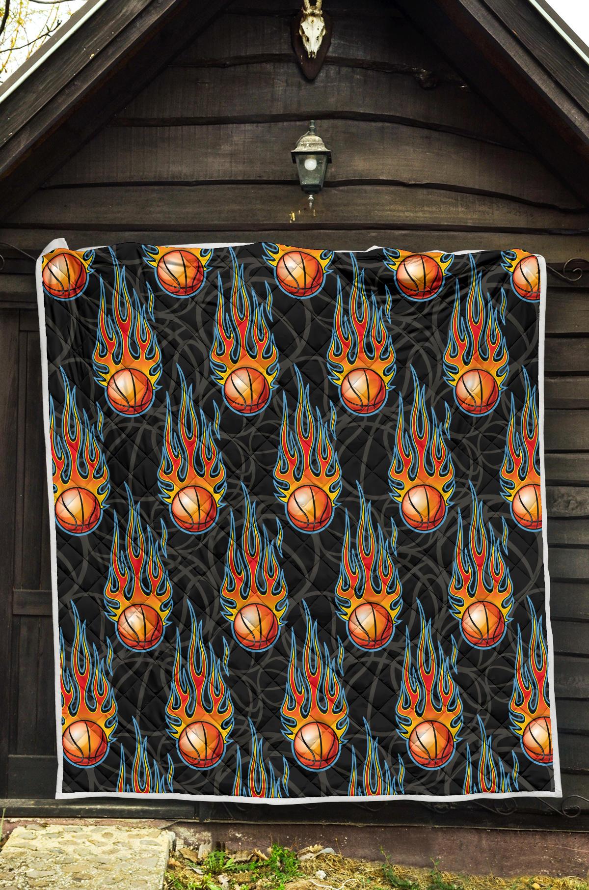 Basketball Fire Print Pattern Premium Quilt-JTAMIGO.COM