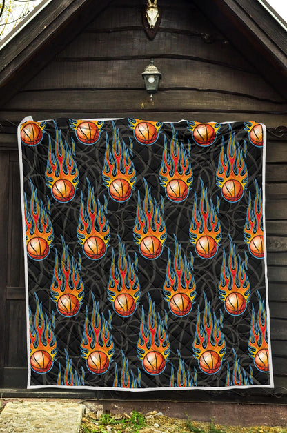 Basketball Fire Print Pattern Premium Quilt-JTAMIGO.COM