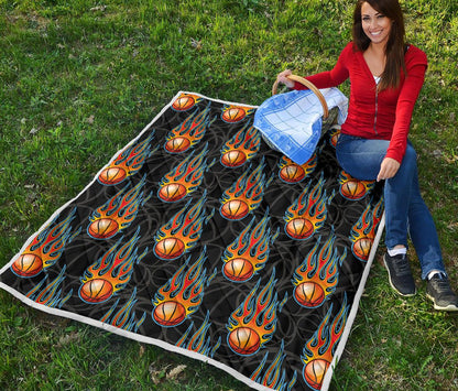 Basketball Fire Print Pattern Premium Quilt-JTAMIGO.COM