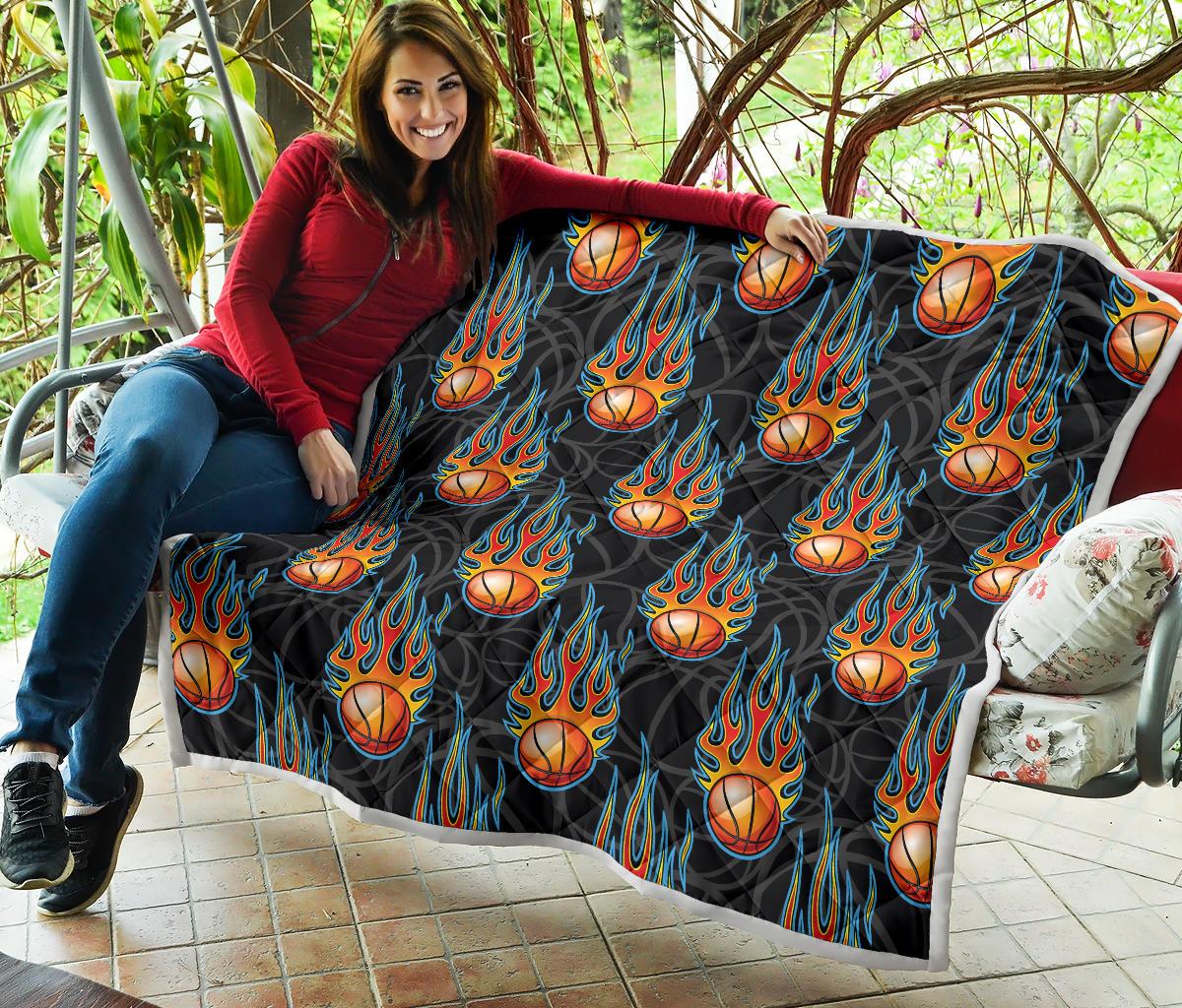 Basketball Fire Print Pattern Premium Quilt-JTAMIGO.COM