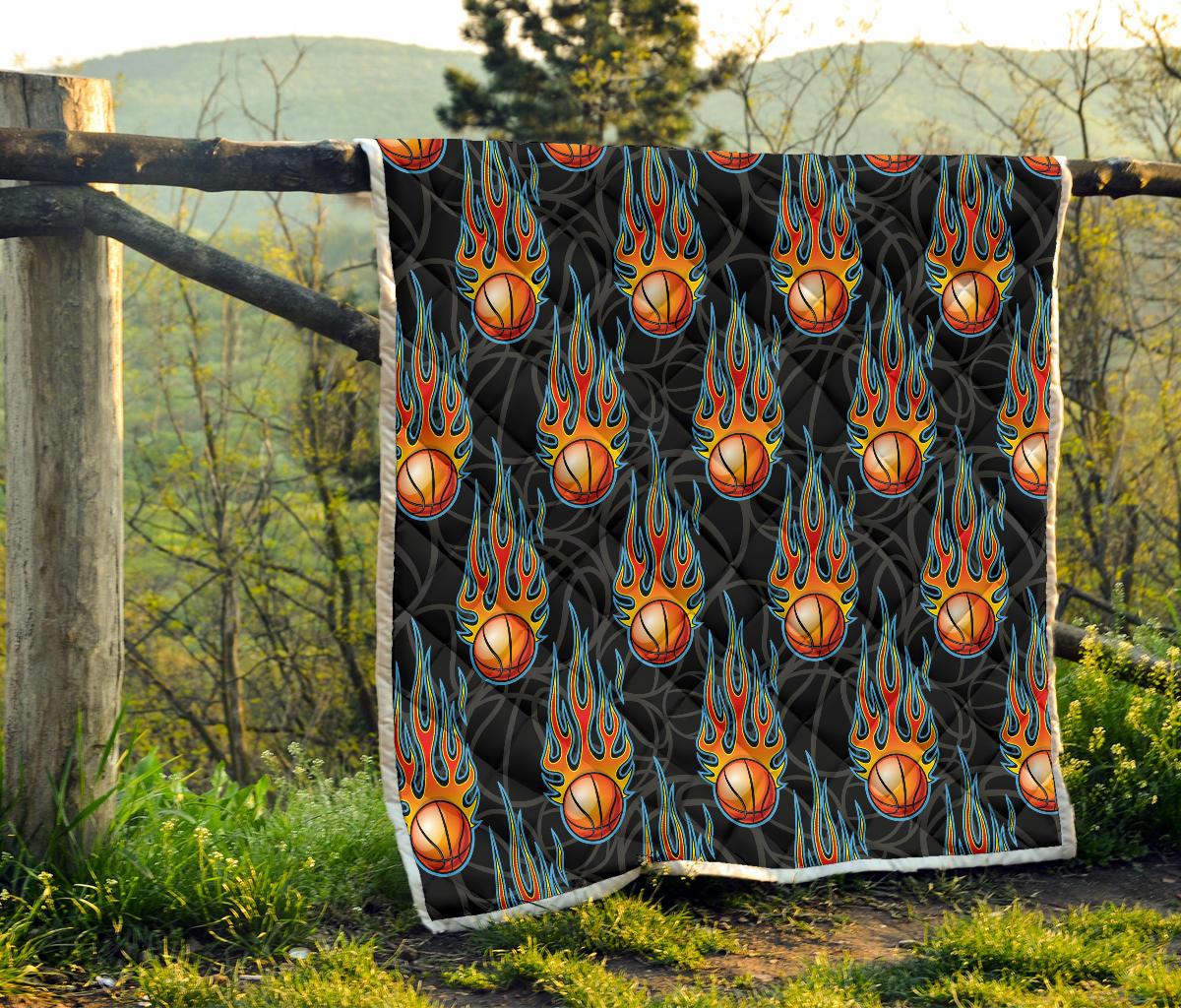 Basketball Fire Print Pattern Premium Quilt-JTAMIGO.COM