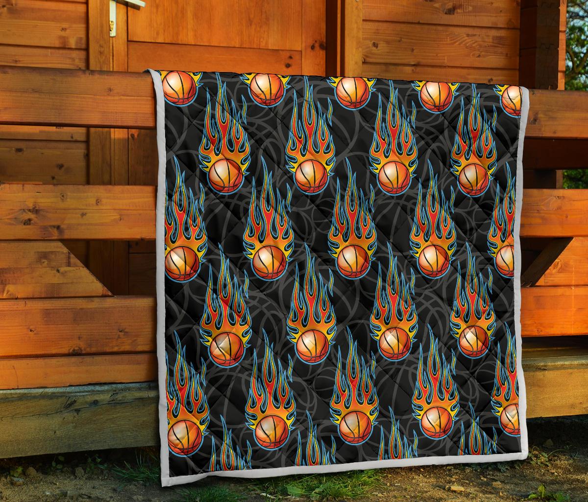 Basketball Fire Print Pattern Premium Quilt-JTAMIGO.COM