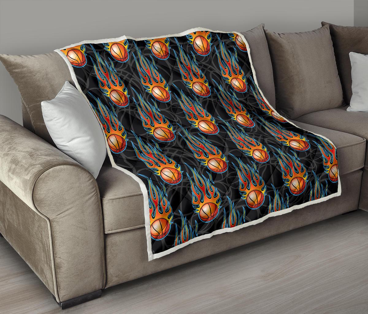 Basketball Fire Print Pattern Premium Quilt-JTAMIGO.COM