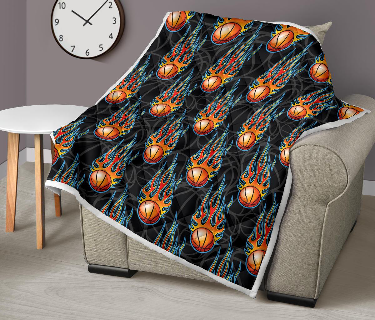 Basketball Fire Print Pattern Premium Quilt-JTAMIGO.COM