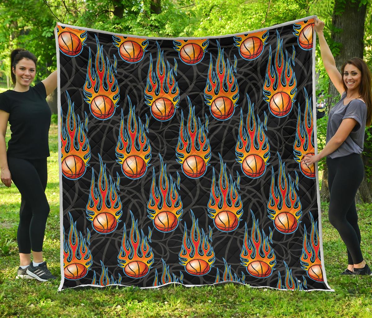 Basketball Fire Print Pattern Premium Quilt-JTAMIGO.COM